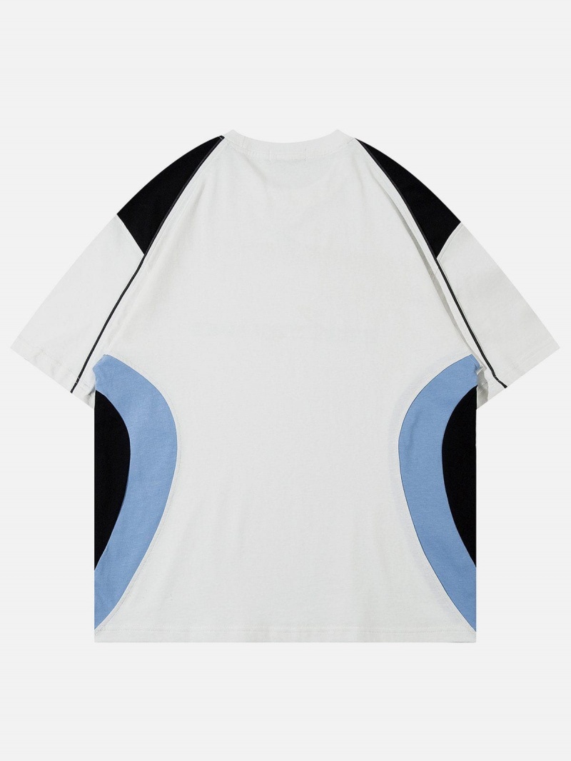 T Shirts Aelfric Eden Patchwork Contrasting Color Tee Blanche | IWQ-12673951